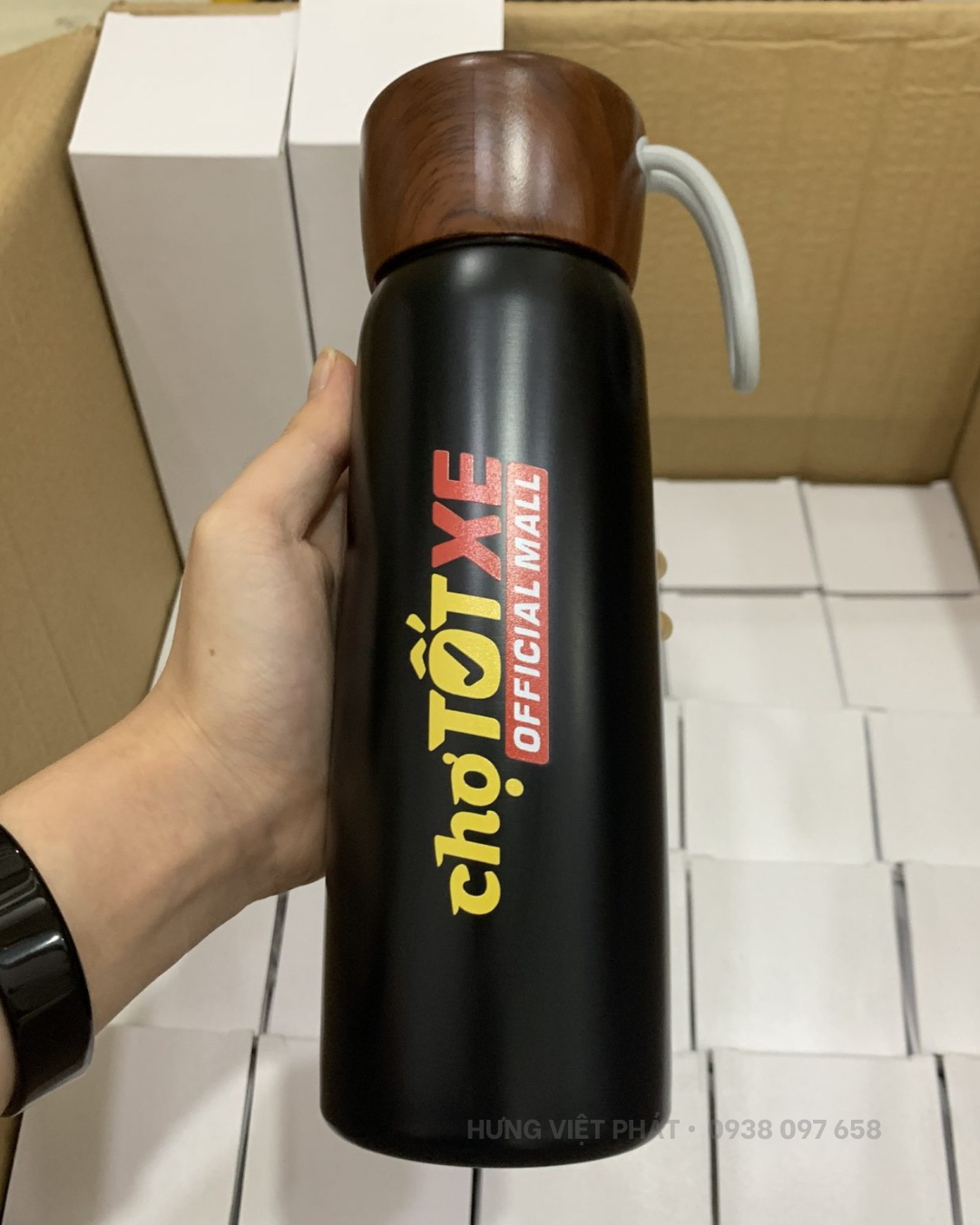 Bình giữ nhiệt nắp gỗ in logo BGN 011