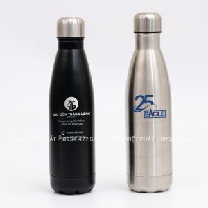 Bình giữ nhiệt inox khắc logo BGN 021 màu đen và inox