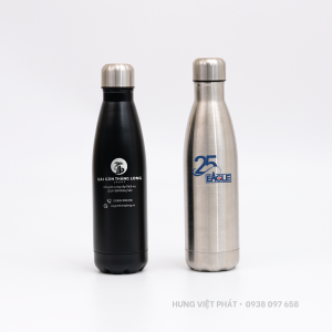 Bình giữ nhiệt inox khắc logo BGN 021 màu đen và inox