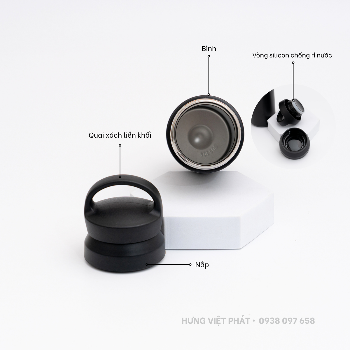 Bình nước giữ nhiệt in logo chi tiết cấu tạo