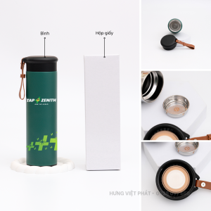 Bình giữ nhiệt quai da BGN 010 kèm hộp giấy.