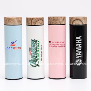Bình nước giữ nhiệt khắc logo nắp vân gỗ BGN 015