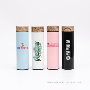 Bình nước giữ nhiệt khắc logo nắp vân gỗ BGN 015