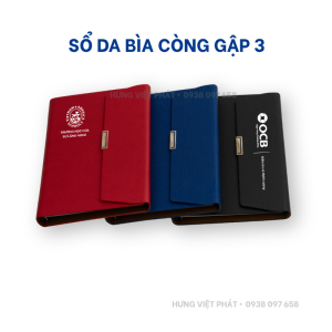Sổ da bìa còng gập 3 in logo doanh nghiệp