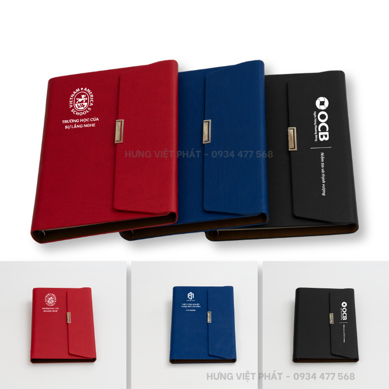Sổ tay quà tặng doanh nghiệp dạng sổ còng gập 3 in logo ba màu