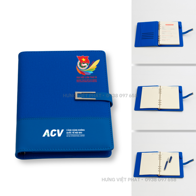 so-da-bia-cong-gap-2-1 Sổ da bìa còng gập 2 màu xanh navy in logo