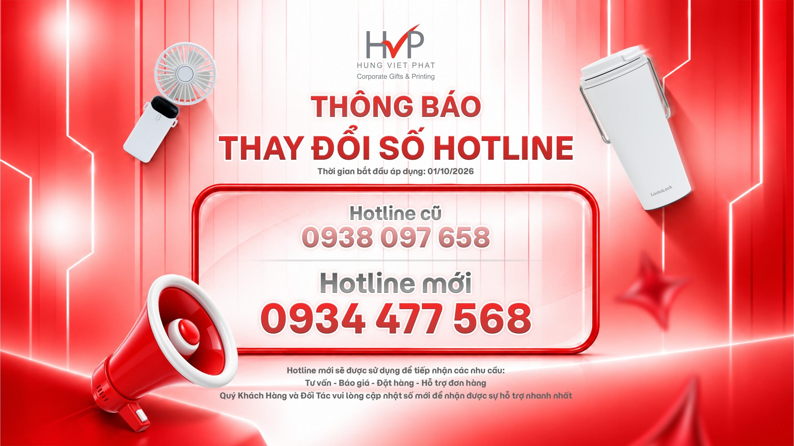 hông báo thay đổi Hotline mới trên toàn hệ thống của Hưng Việt Phát
