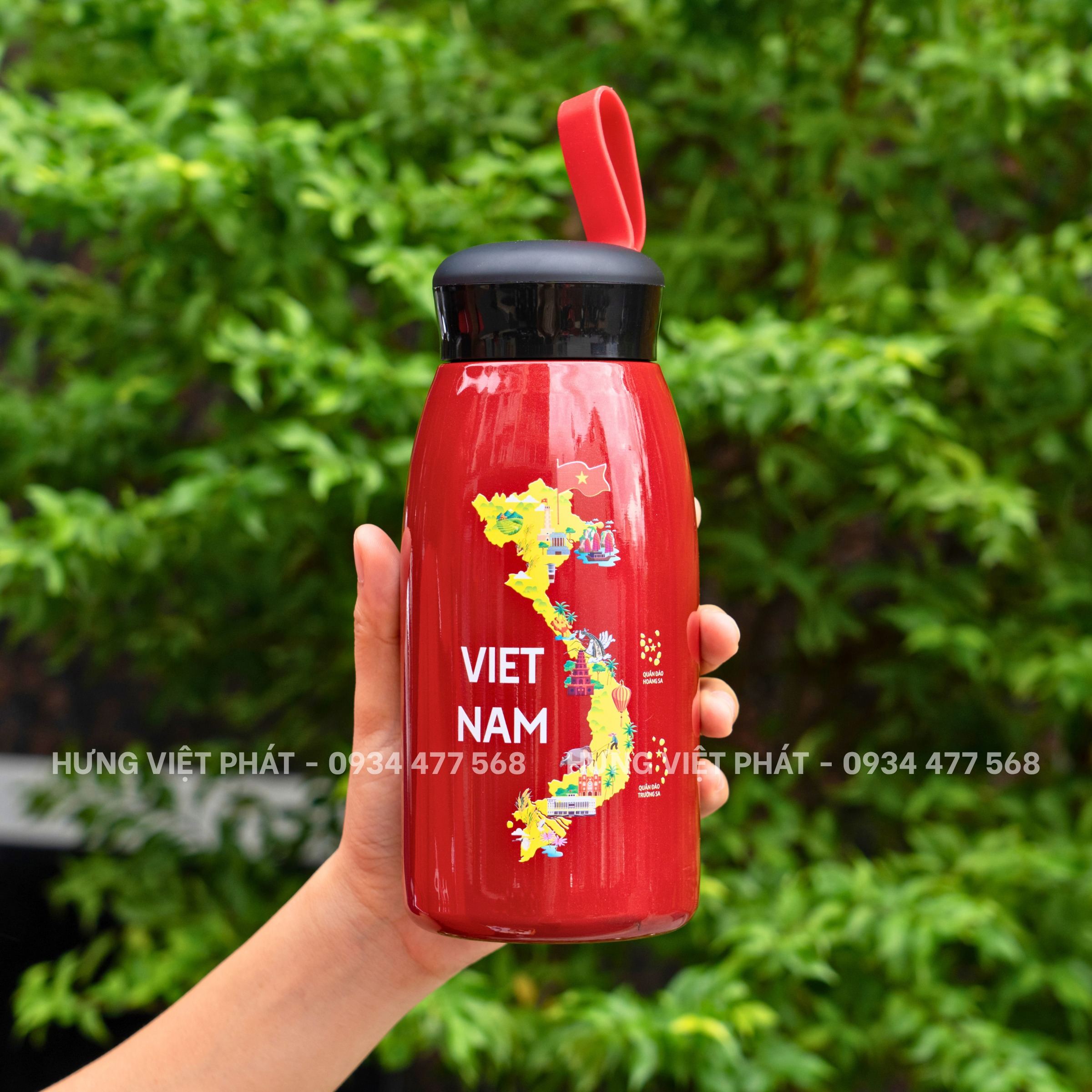 bình giữ nhiệt dáng bầu in hình Việt Nam